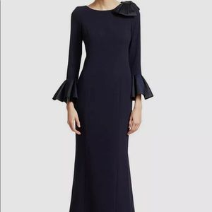 Rickie Freeman for Teri Jon Navy Blue Crepe Column Evening Gown